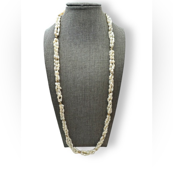 Jewelry - 14k Yellow Gold Bead Baroque Freshwater Pearl Necklace 27”